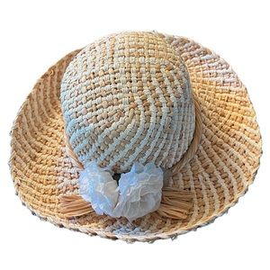 Gorgeous summer straw like hat with white flowers like new